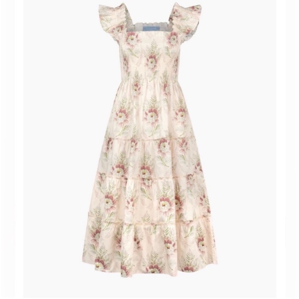 Hill House Floral Ellie Nap Dress-  Midi Dress - Cream and Pink